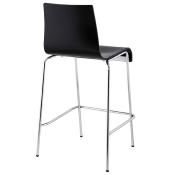 Tabouret de snack mi-hauteur 'Kadra Mini' noir 4 pieds et repose pieds en métal chromé dossier haut