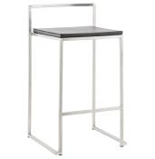 Tabouret de snack mi-hauteur empilable carré 'Iron Mini' noir pieds en métal brossé dossier bas