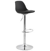 Tabouret de bar réglable design 'Sohoye' pivotant noir pied et repose pieds chromé dossier haut