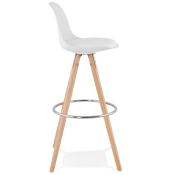 Tabouret de bar scandinave 'Circle' blanc 4 pieds bois et repose pieds en métal chromé dossier haut