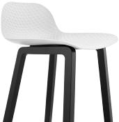 Tabouret de snack mi-hauteur design 'Skala Black Edition' blanc pieds tréteaux bois noir dossier bas