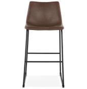 Tabouret de bar design 'Klub' marron avec 4 pieds et repose pieds en acier noir et dossier haut