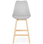 Tabouret de snack mi-hauteur design scandinave 'Chairman Mini' gris 4 pieds en bois et dossier haut