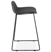 Tabouret de snack mi-hauteur 'Steelblack Mini' tissu gris pieds tréteau noir repose pied dossier bas