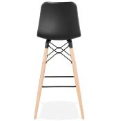 Tabouret de bar scandinave 'Slakwood' noir 4 pieds bois et repose pieds en métal noir dossier haut
