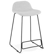 Tabouret de snack mi-hauteur 'Steelblack Mini' tissu gris clair pieds tréteaux métal noir dossier bas