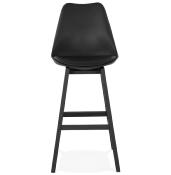 Tabouret de bar design scandinave 'Chairman Black Edition' noir avec 4 pieds en bois noir dossier haut