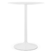 Table de bar haute design ronde 'Upside' mange debout en bois blanc avec pied central en métal blanc