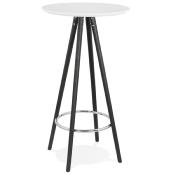 Table de bar haute design ronde 'BLACK ASTER' en bois blanc 4 pieds en bois noir et métal chromé