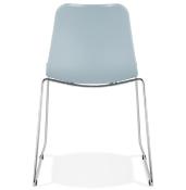 Chaise design empilable 'Style' bleue avec pieds tréteaux en métal chromé