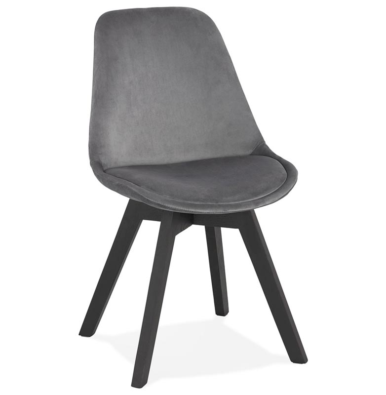 Chaise design 'Black Milano' en velours gris avec 4 pieds en bois noir