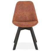 Chaise design 'Black Milano' en microfibre marron avec 4 pieds en bois noir