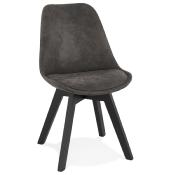 Chaise design 'Black Milano' en microfibre grise avec 4 pieds en bois noir