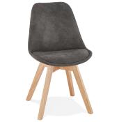 	Chaise design 'Milano' en microfibre grise avec 4 pieds en bois naturel