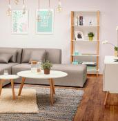 Table basse scandinave ronde 'Kölmy' plateau en bois blanc 3 pieds en bois - Ø 90 cm