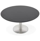 Table basse design ronde 'ELEA MINI' plateau en bois noir et pied en acier brossé - Ø 90 cm
