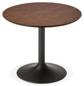 Petite table / table de réunion ronde design 'Kontur Black' noyer pied central métal noir - Ø 90 cm