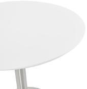 Petite table / table de réunion ronde 'Elea' blanche en bois pied central acier brossé - Ø 90 cm