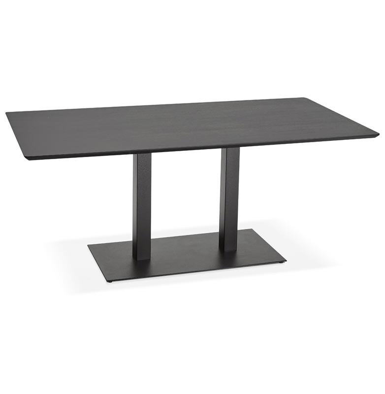 Table de salle à manger 'Tvillin Black' noire en bois pied central en fonte - 180 x 90 cm