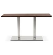 Table de salle à manger 'Tvillin Small' noyer pied central en acier brossé - 150 x 70 cm