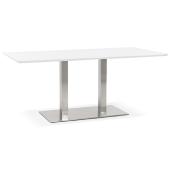 Table de salle à manger 'Tvillin' blanche en bois pied central acier brossé - 180 x 90 cm