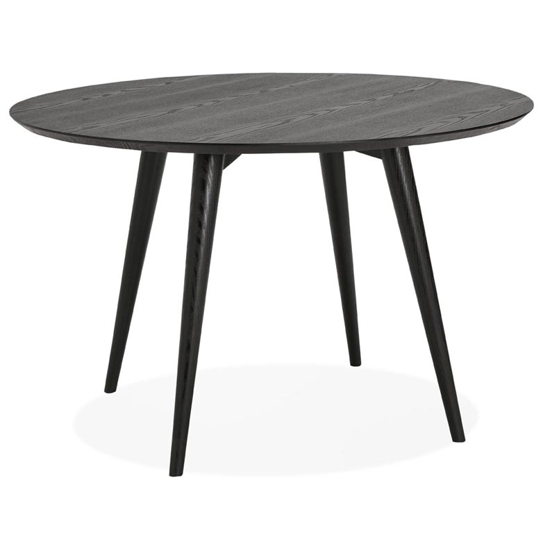 Table de salle à manger scandinave ronde 'Üméa' plateau et 4 pieds en bois noir – Ø 120 cm