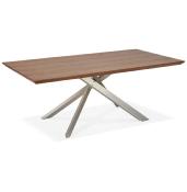 Table de salle à manger design 'Tepee Wood' plateau noyer pieds en acier brossé - 200 x 100 cm
