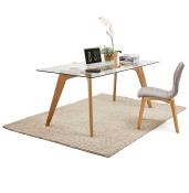 Table / bureau droit scandinave 'STORSKANÖR' plateau en verre 4 pieds en bois naturel - 180 x 90 cm