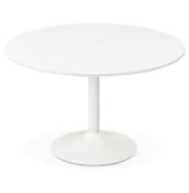 Table / table salle de réunion ronde 'Kaza' plateau en bois blanc et pied central en métal blanc – Ø 120 cm