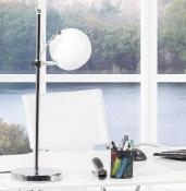 Lampe à poser design 'Globo' abat-jour rond blanc structure et socle en métal chromé